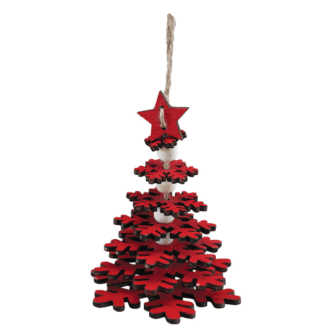 Tiered Red Wood Snowflake Tree Ornament