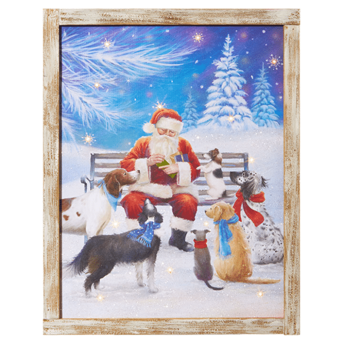 Lighted Print Dogs Visiting Santa Wall Art