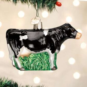 Old World Christmas Blown Glass Black Dairy Cow Ornament
