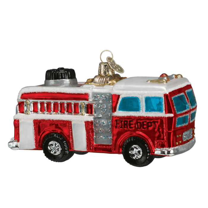 Old World Christmas Blown Glass Fire Truck Ornament