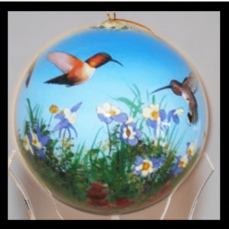 Painted Glass Colorado Hummingbirds Ornament