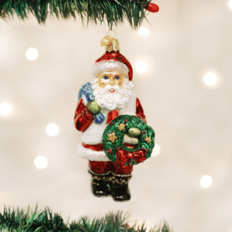 Old World Christmas Blown Glass Santa with Wreath Ornament