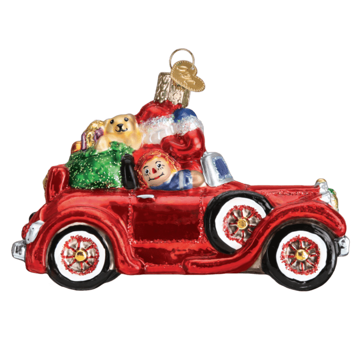 Old World Christmas Blown Glass Santa in Antique Car Ornament