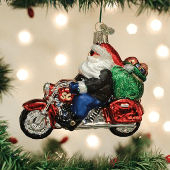 Old World Christmas Blown Glass Biker Santa Ornament