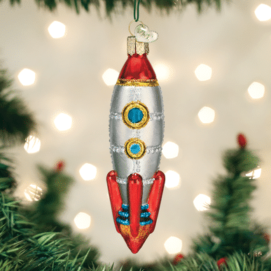 Old World Christmas Blown Glass Toy Rocket Ship Ornament