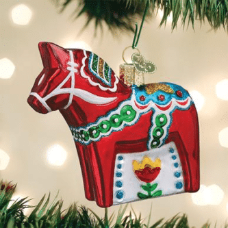 Old World Christmas Blown Glass Swedish Dala Horse Ornament