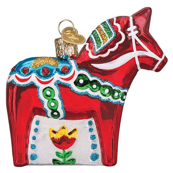 Old World Christmas Blown Glass Swedish Dala Horse Ornament