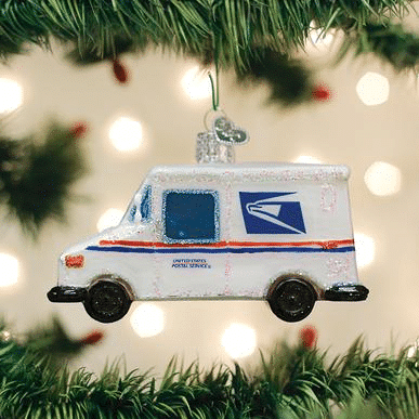 Old World Christmas Blown Glass Usps Mail Truck Ornament