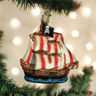 Old World Christmas Blown Glass Pirate Ship Ornament