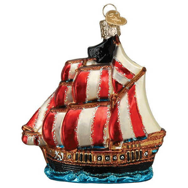 Old World Christmas Blown Glass Pirate Ship Ornament