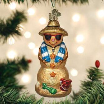 Old World Christmas Blown Glass Sand Snowman Ornament