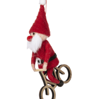 Santa Gnome Riding Bicycle Ornament