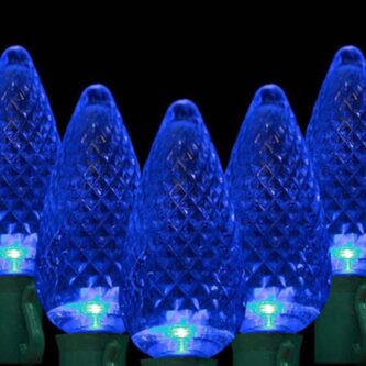 Set of 25 C9 Blue LED Lights with Green Cord