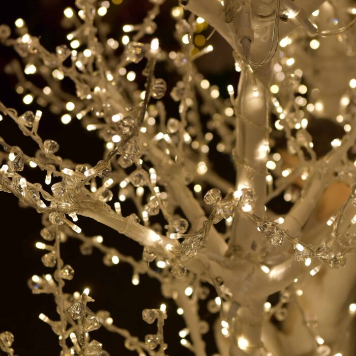Crystal tree close up with white lights