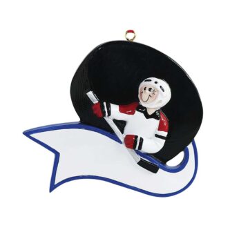 Hockey Player and Puck Ornament Personalized