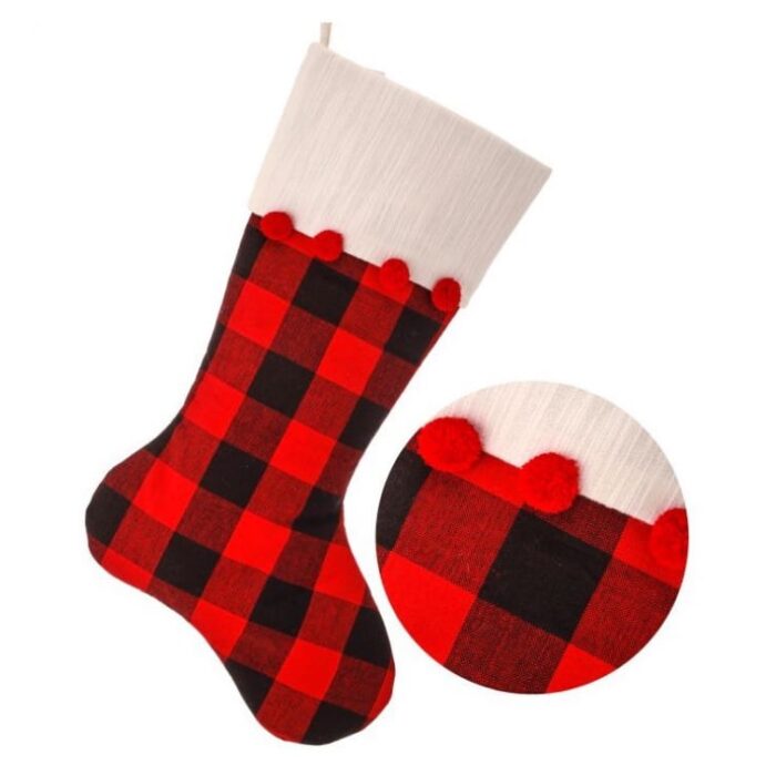 Checkered with Pom Poms Stocking