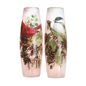 Pine Boughs & Cardinal or Chickadee Lit Vase