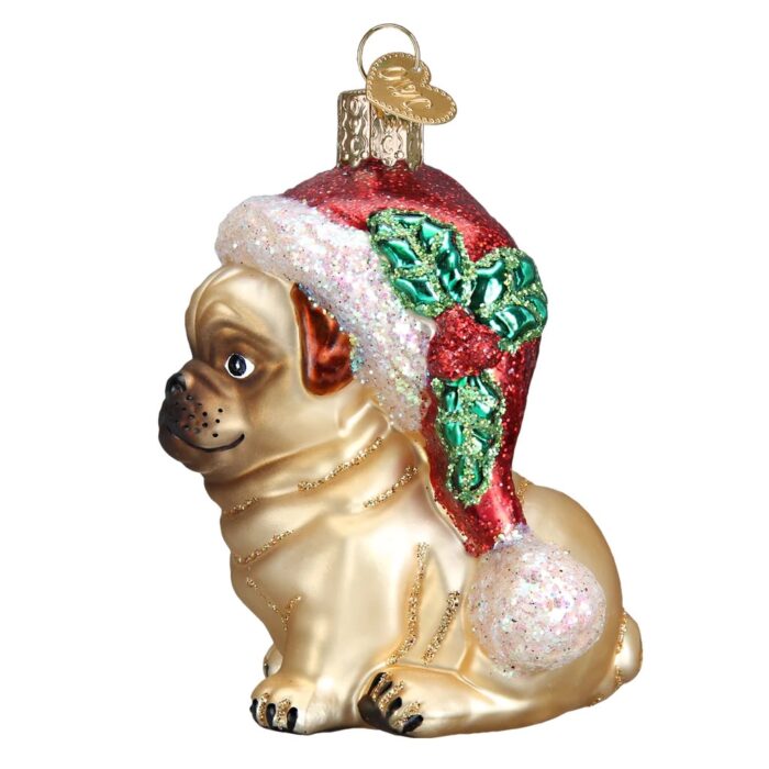Side Holly Hat Pug Ornament Old World Christmas