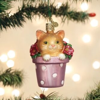 Kitten In Flower Pot Ornament Old World Christmas