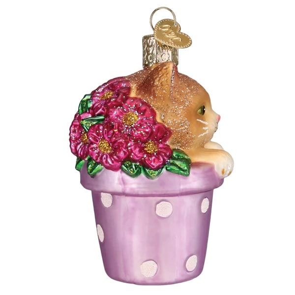 Side Kitten in Flower Pot Ornament Old World Christmas