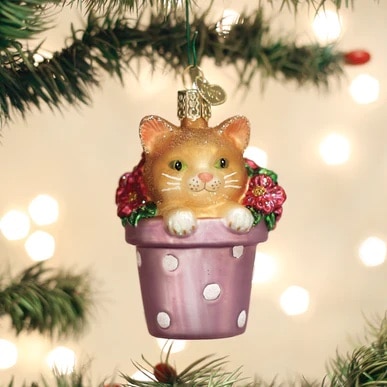 Kitten in Flower Pot Ornament Old World Christmas