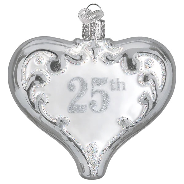 25th Anniversary Heart Ornament Old World Christmas Close Up