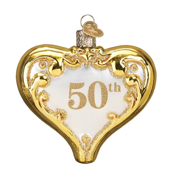 50th Anniversary Heart Ornament Old World Christmas Close Up