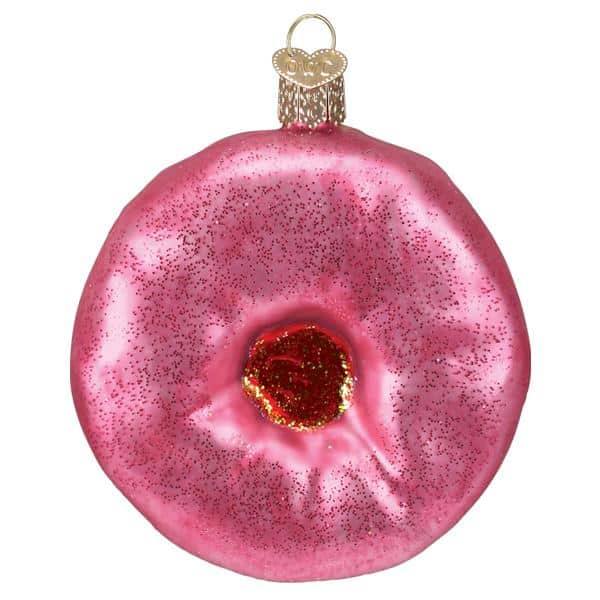 Pink Frosted Donut Ornament Old World Christmas Close Up