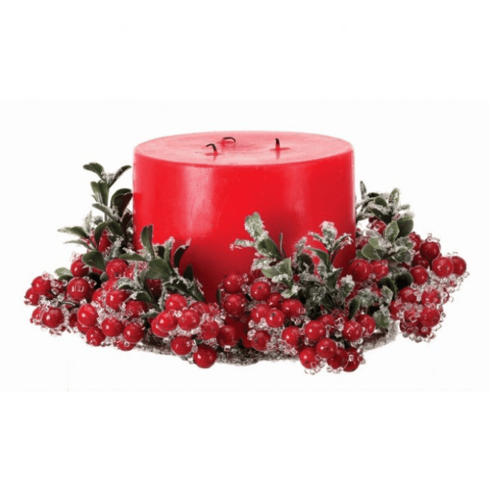 10 Red Iced Berry Boxwood Candle Ring