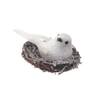 Frosted Snowbird On Nest Ornament