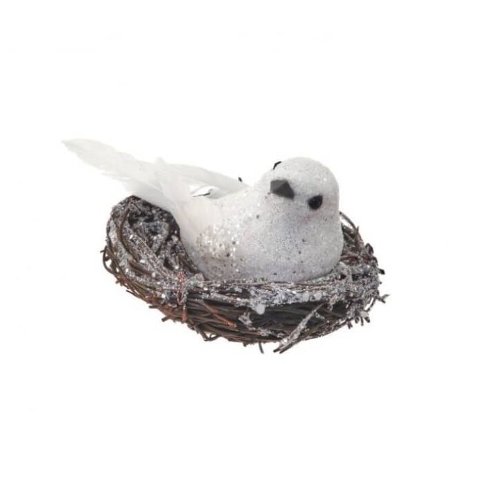 Frosted Snowbird on Nest Ornament