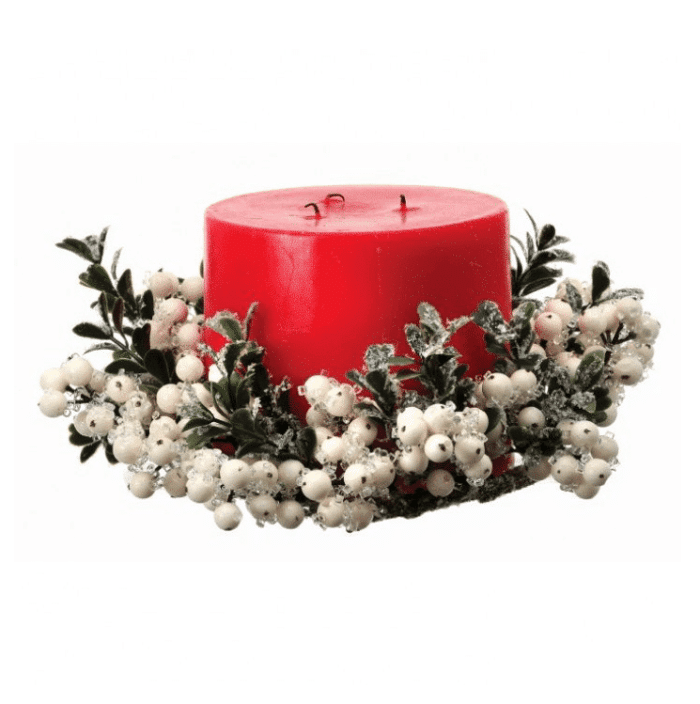 10 White Iced Berry Boxwood Candle Ring