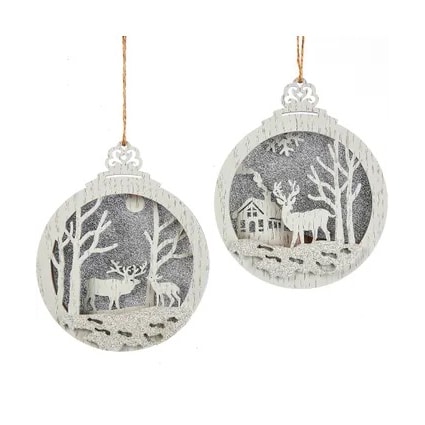 White Gray Wooden Deer Ornaments