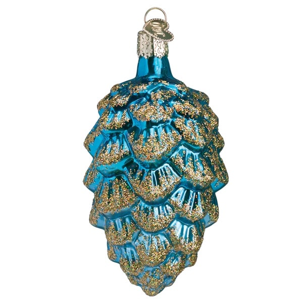 Blue Ponderosa Pine Cone Ornament Old World Christmas Side