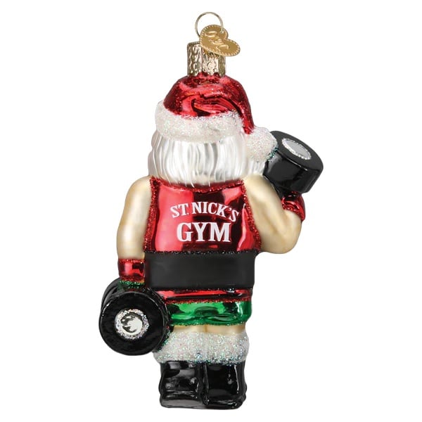 Bodybuilder Santa Ornament Old World Christmas Back