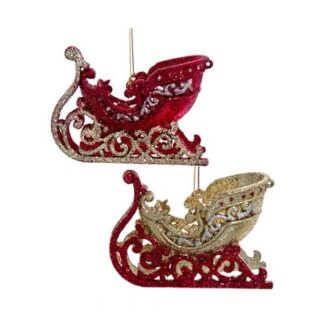 Cranberry and Gold Sleigh Ornaments