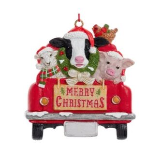 Farm Animals In A Red Truck Ornament
