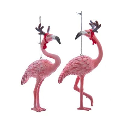 Flamingos with Reindeer Disguise Ornaments