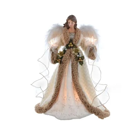 Golden Holly Lit Angel Tree Topper