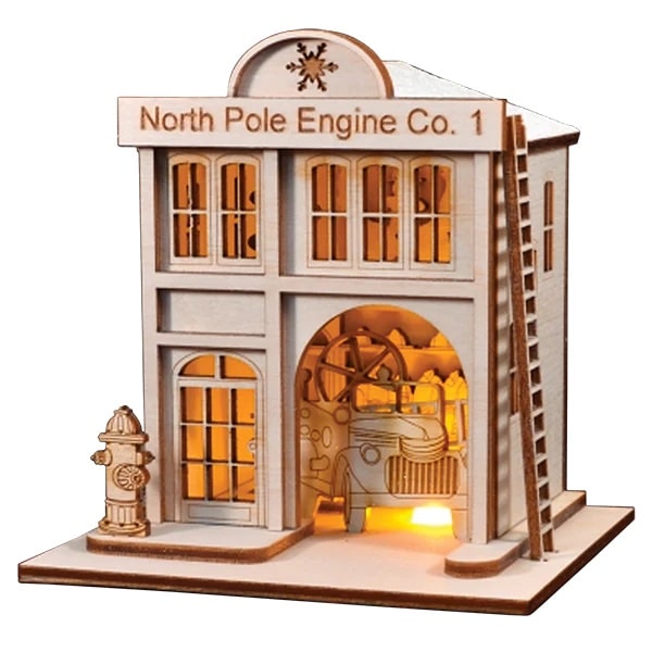 North Pole Engine Co Firehouse Ornament Ginger Cottages Side