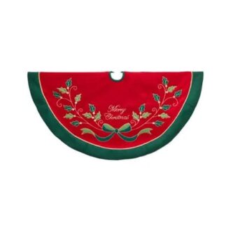 Red and Green Holly Tree Skirt 48"