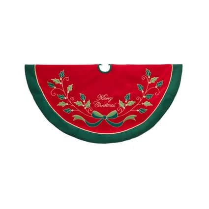 Red and Green Holly Tree Skirt 48
