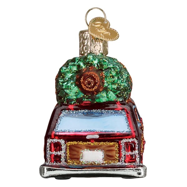 Station Wagon with Tree Ornament Old World Christmas Back