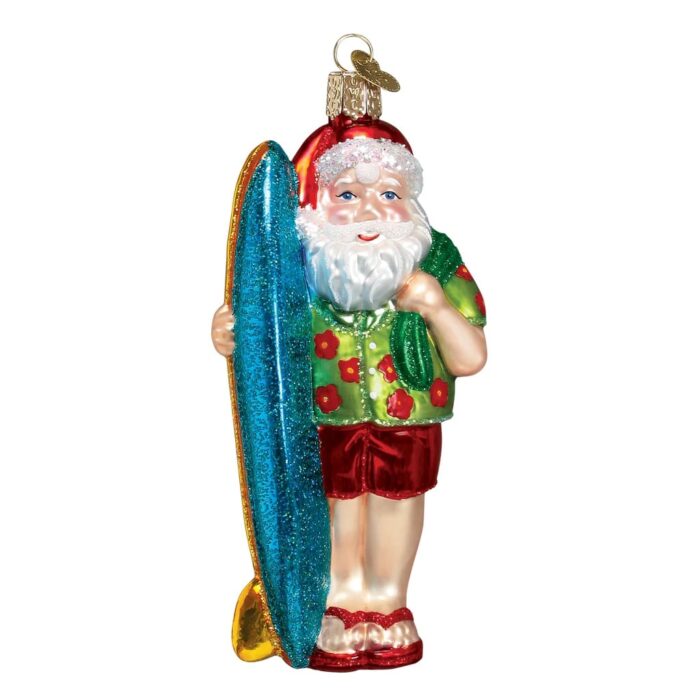 Surfer Santa Ornament Old World Christmas Front