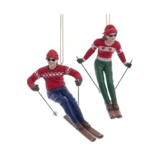 Vintage Man Or Woman Skier Ornaments