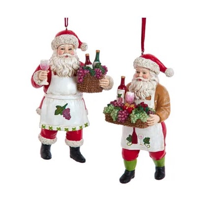 Wine Santa with Basket Ornaments