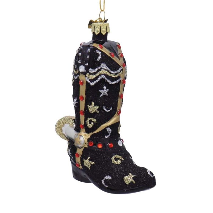 Black Decorated Glass Cowboy Boot Ornament