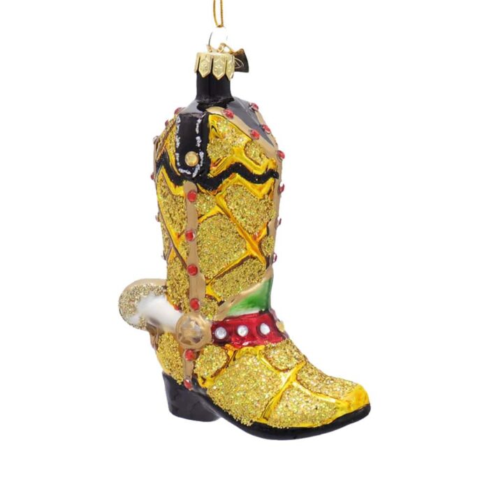 Gold Decorated Glass Cowboy Boot Ornament