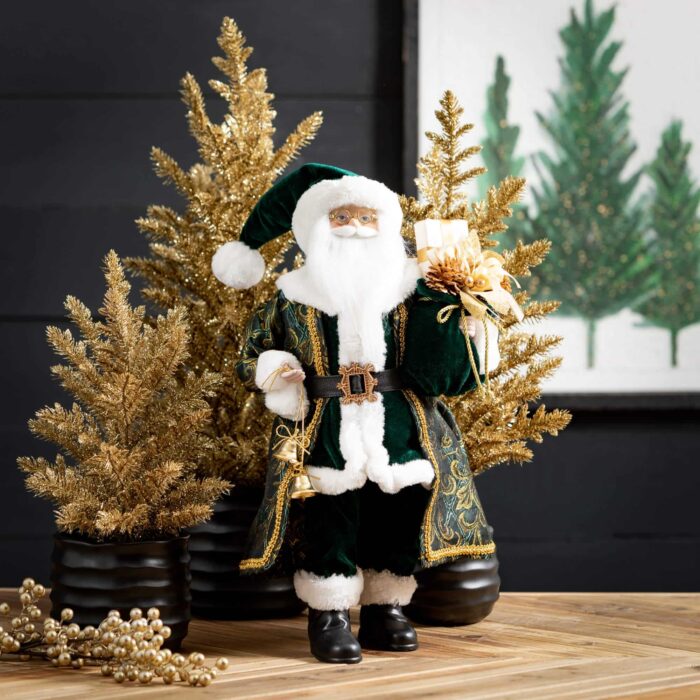 Elegant Emerald Santa Figurine Decorated