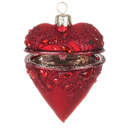 Heart Box Red Jeweled Ornament Open